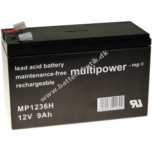 Powery Blybatteri MP1236H til UPS APC Back-UPS BE550-GR 9Ah 12V (Erstatter ogs 7,2Ah/7Ah)