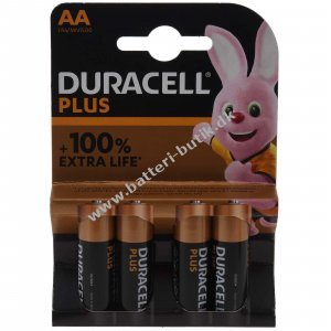 Duracell Batterier Alkaline Mignon AA LR06 1.5V Plus Extra Life 4er Blister