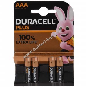 Duracell Batterier Alkaline Micro AAA LR03 1.5V Plus Extra Life Retail 4er Blister