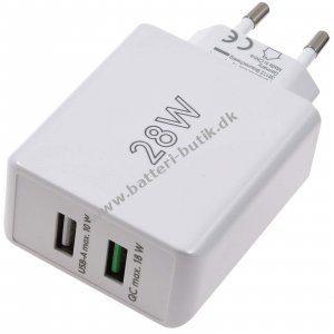 goobay 28W USB-A QC Dual-Hurtiglader - 2 Ports, Quick Charge 3.0, Hvid kompakt